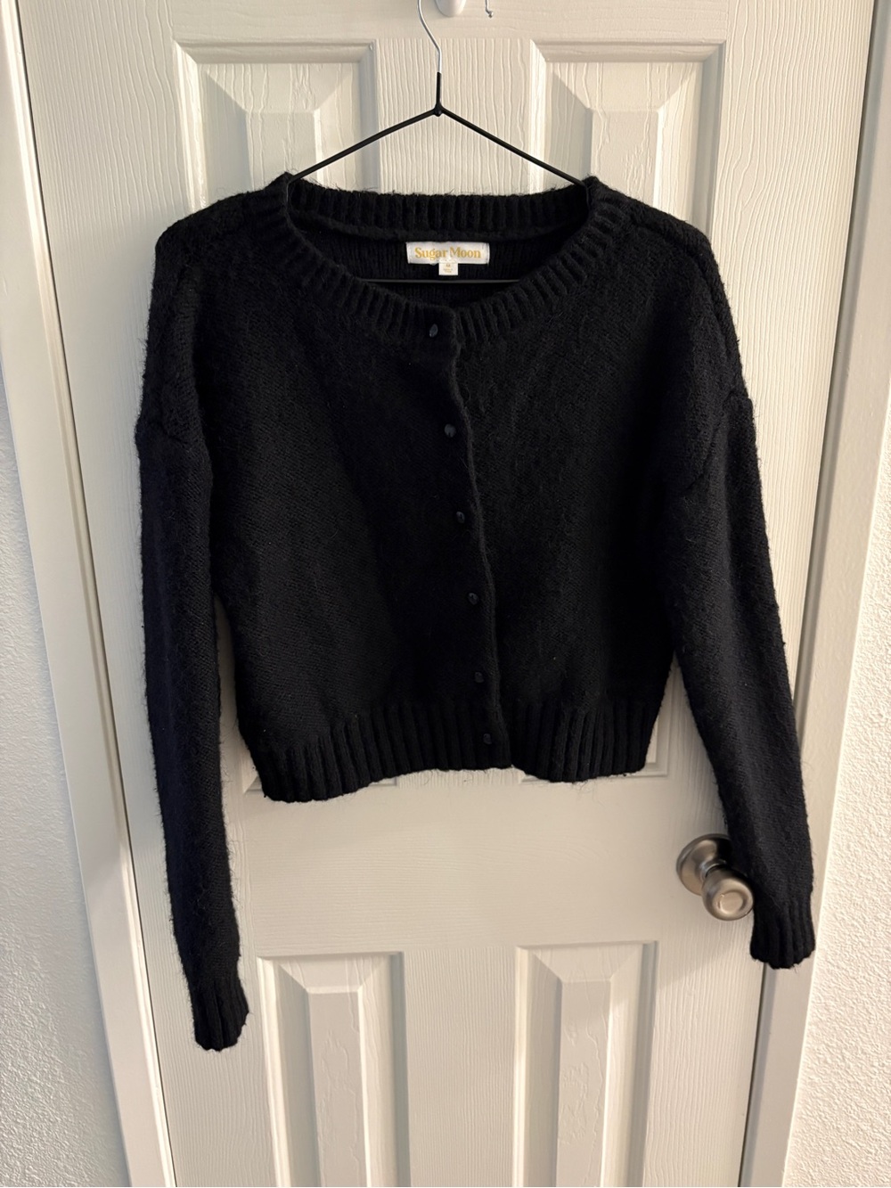 Black Cropped Button-Front Cardigan